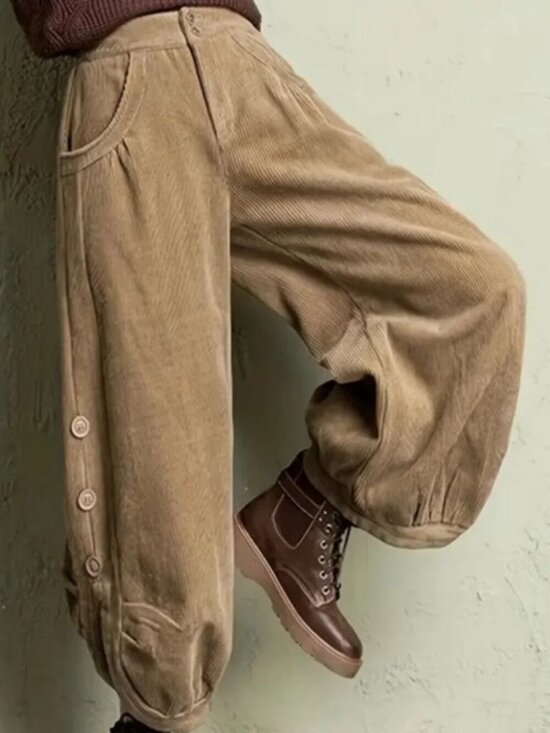 Pants - (SALE) Button Detail Corduroy Pants